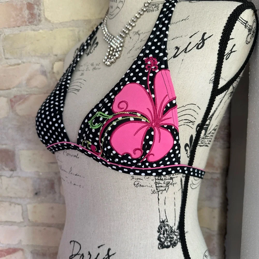 Arizona Jean Company Black and White Polka Dot Bikini Top - Picture 2 of 4
